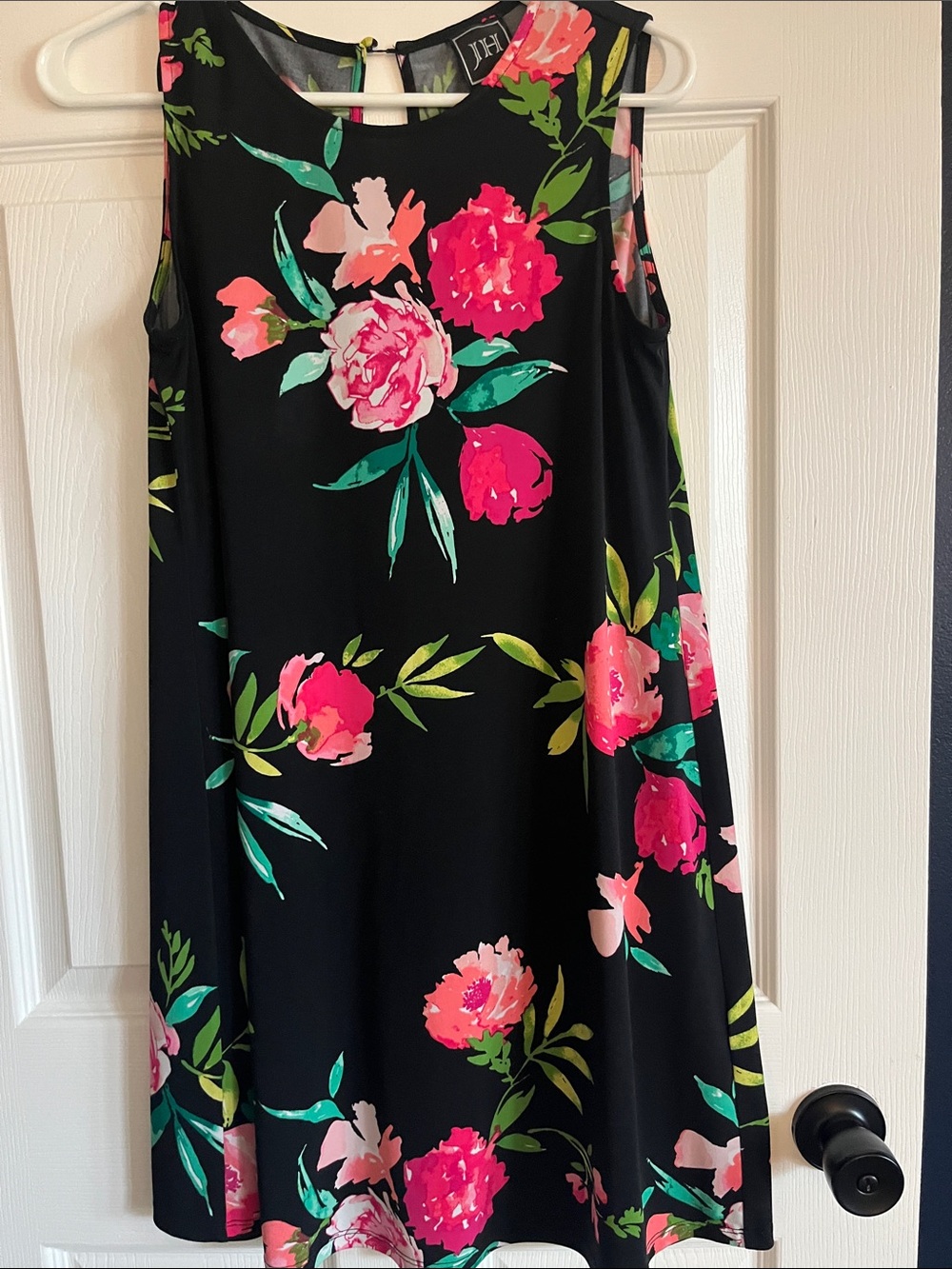 JH Collectibles Black Floral Swing Dress — Pink & Green Flowers